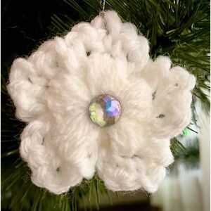 Set of 3 Crocheted star snowflake holiday christmas ornament, gift topper.